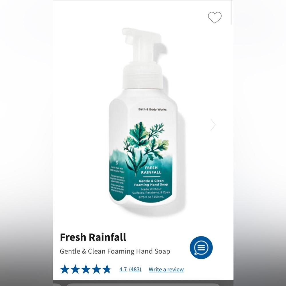 NWT Bath & Body Works fresh rainfall foaming hand soap